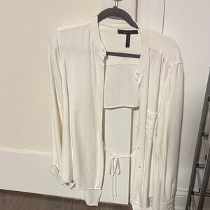 Bcbgmaxazria Cream Open-Front Lightweight Cardigan with Tie